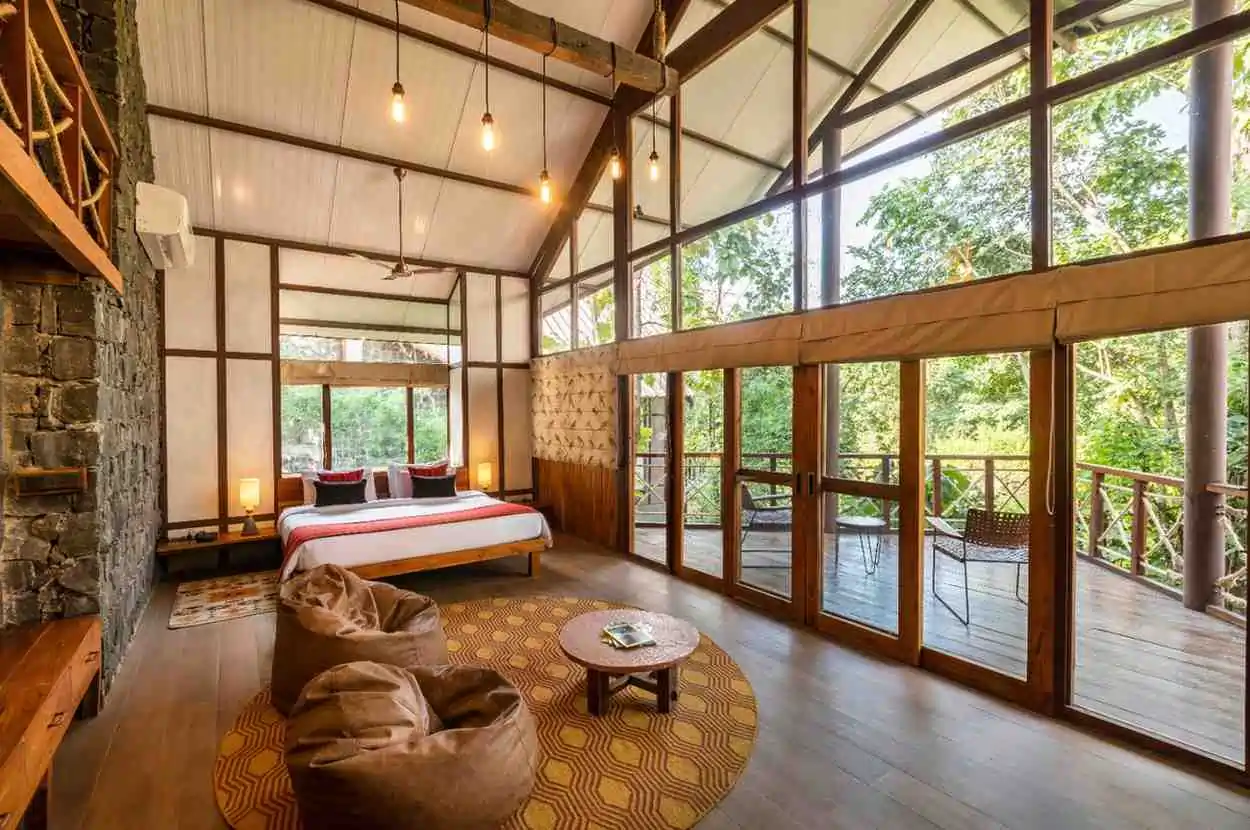 Lounge interior at Pench Tree Lodge
